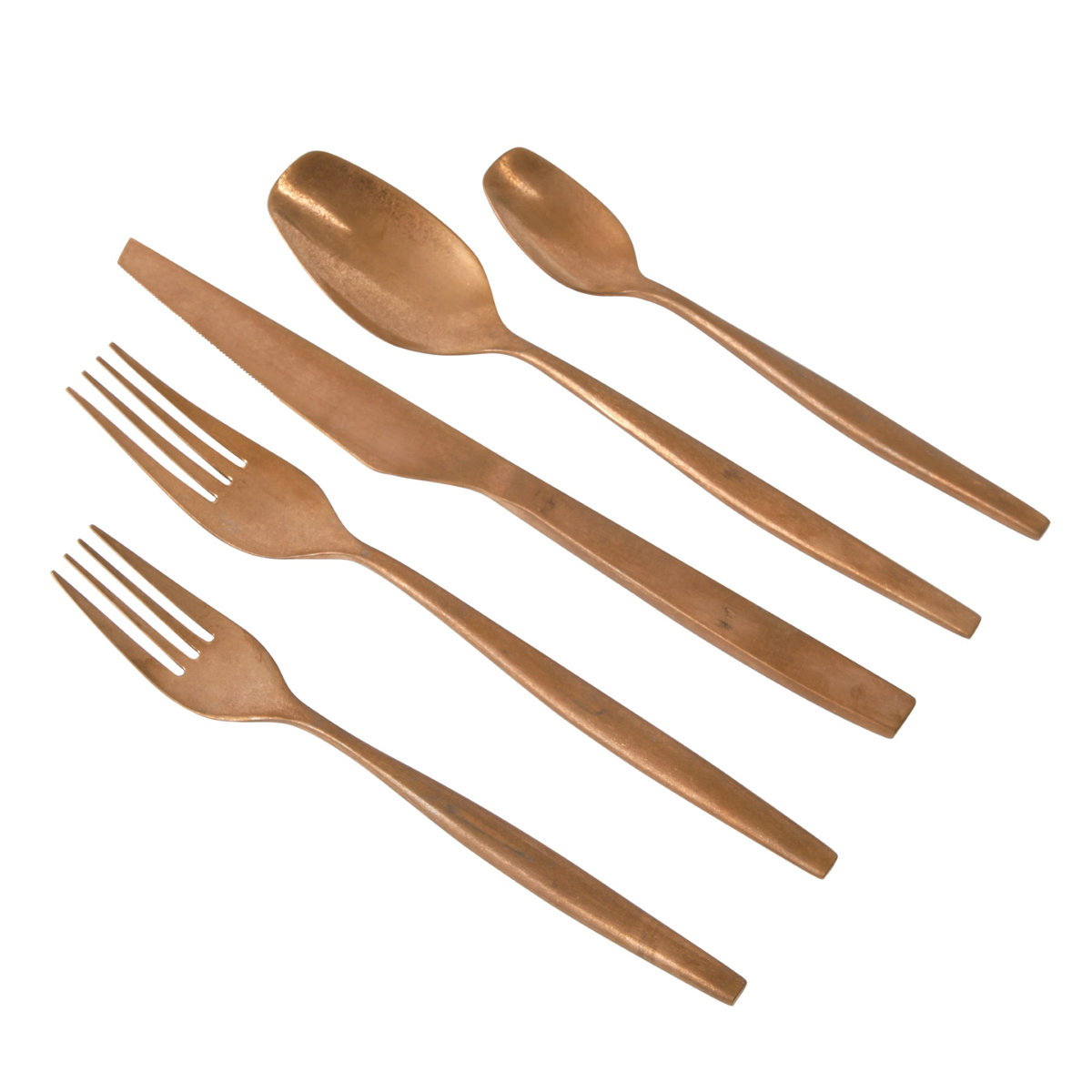 Bloomhouse 20 Piece Stone Washed Gold Flatware 18/10 Stainless Steel Silverware Cutlery Utensil Set With Acacia Wood Caddy - Service for 4